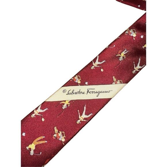 Salvatore Ferragamo Red Sports Players Print Handmade Neck Tie - Picture 5 of 6